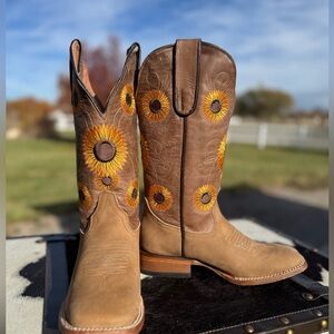 Tanner Mark Sunflower Embroidered Cowgirl Boots